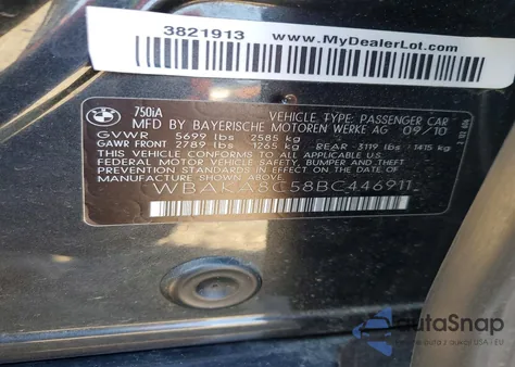 2011 BMW Alpina B7 from USA, damaged, VIN WBAKA8C58BC446911
